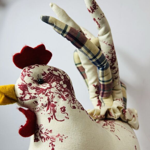 Primitive Chicken Hen Fabric Decor Figure Farmhouse Country Toile Plaid 14x9” - Picture 5 of 8